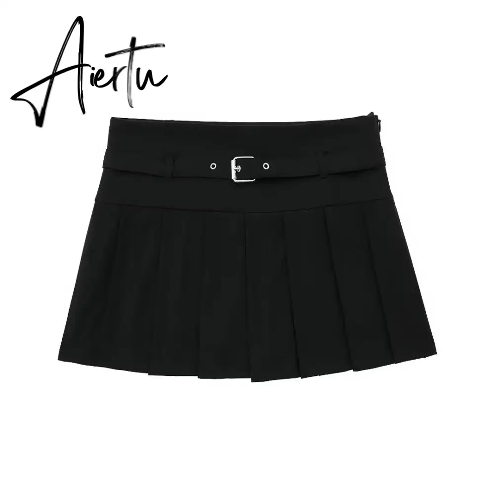 Female Fashion Textured Wild Folds Skirt Sweetwear Skirt Women High Waist Trend With Belt Tight Mini Skirt Y2k Aiertu