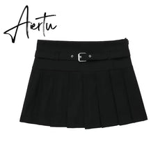 Female Fashion Textured Wild Folds Skirt Sweetwear Skirt Women High Waist Trend With Belt Tight Mini Skirt Y2k Aiertu