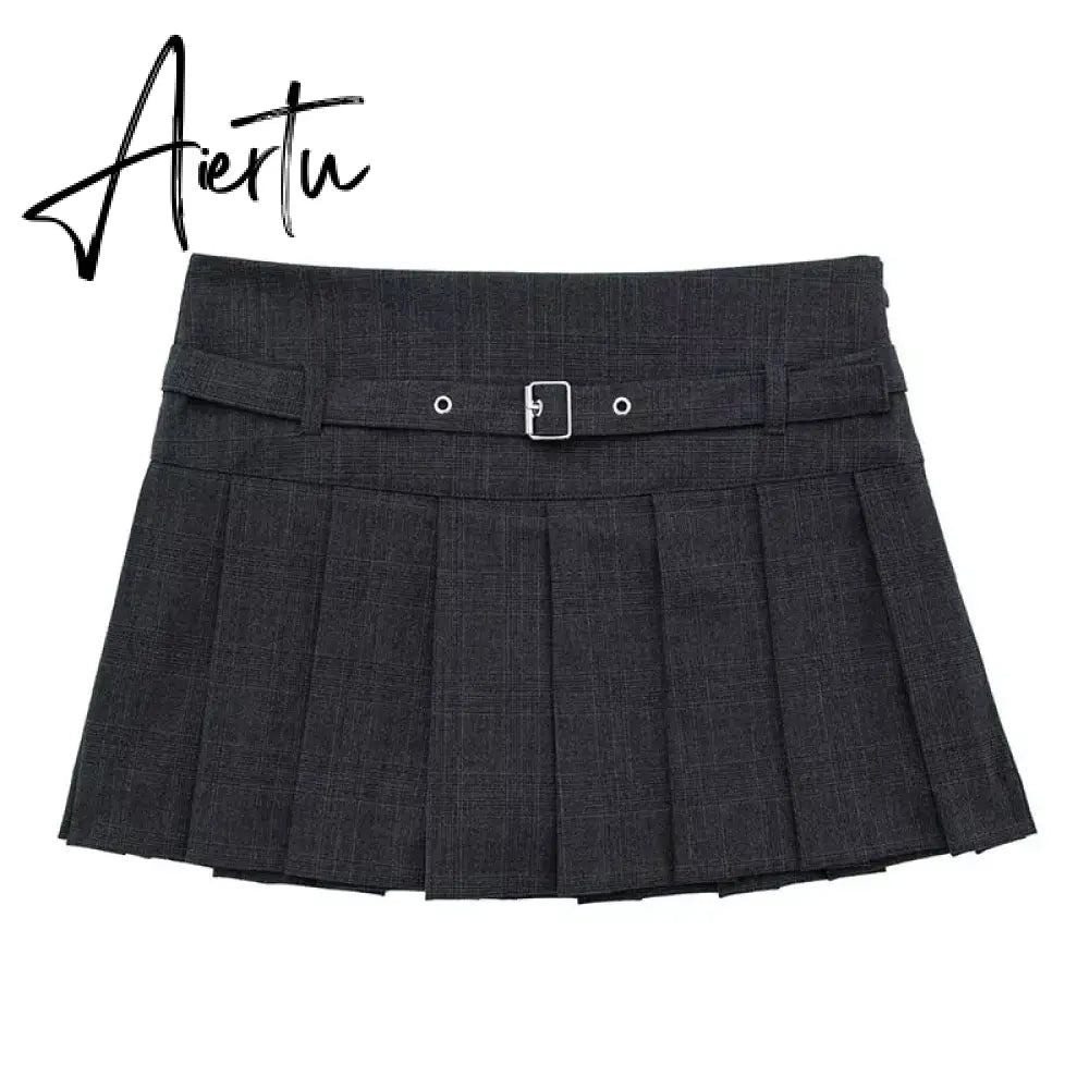 Female Fashion Textured Wild Folds Skirt Sweetwear Skirt Women High Waist Trend With Belt Tight Mini Skirt Y2k Aiertu