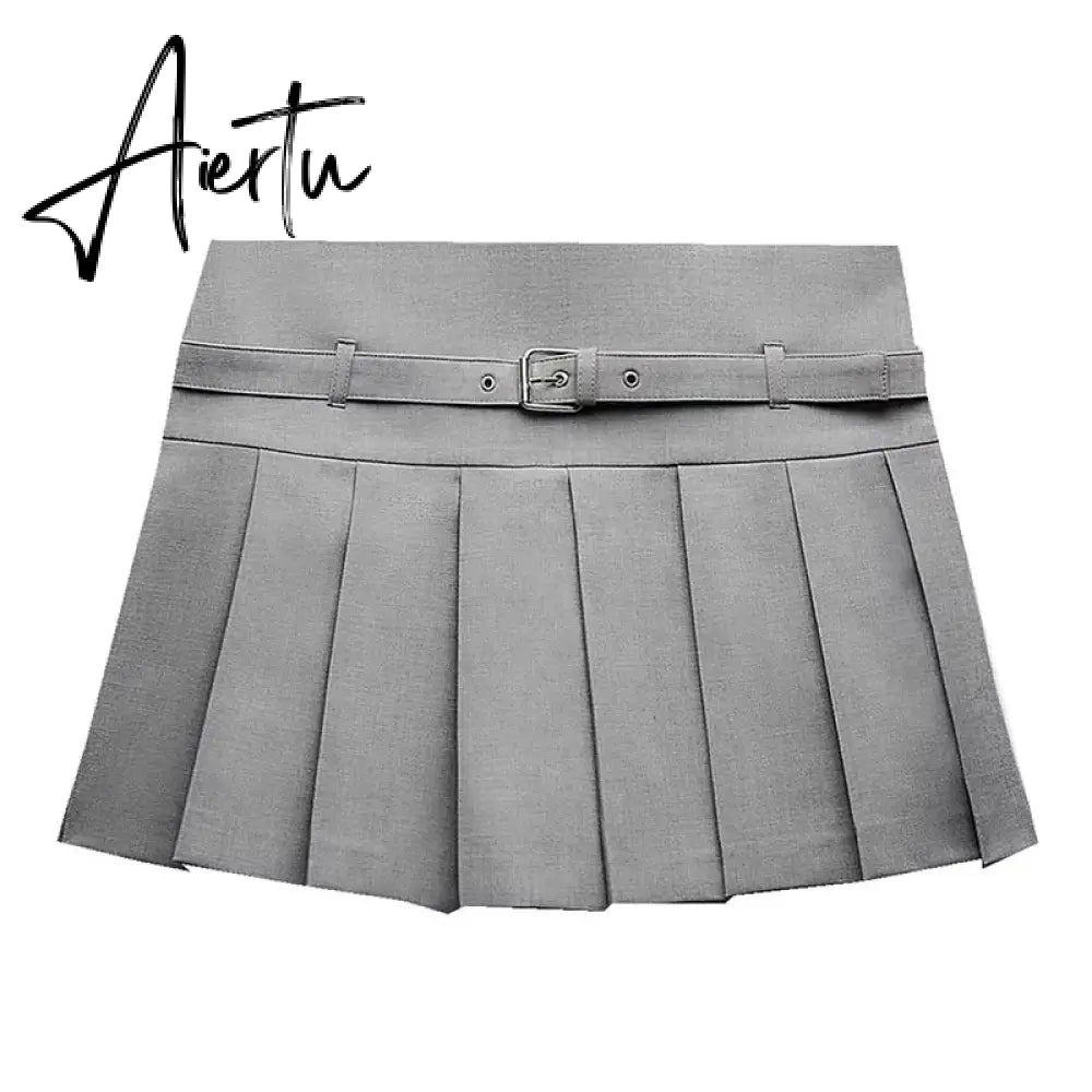 Female Fashion Textured Wild Folds Skirt Sweetwear Skirt Women High Waist Trend With Belt Tight Mini Skirt Y2k Aiertu