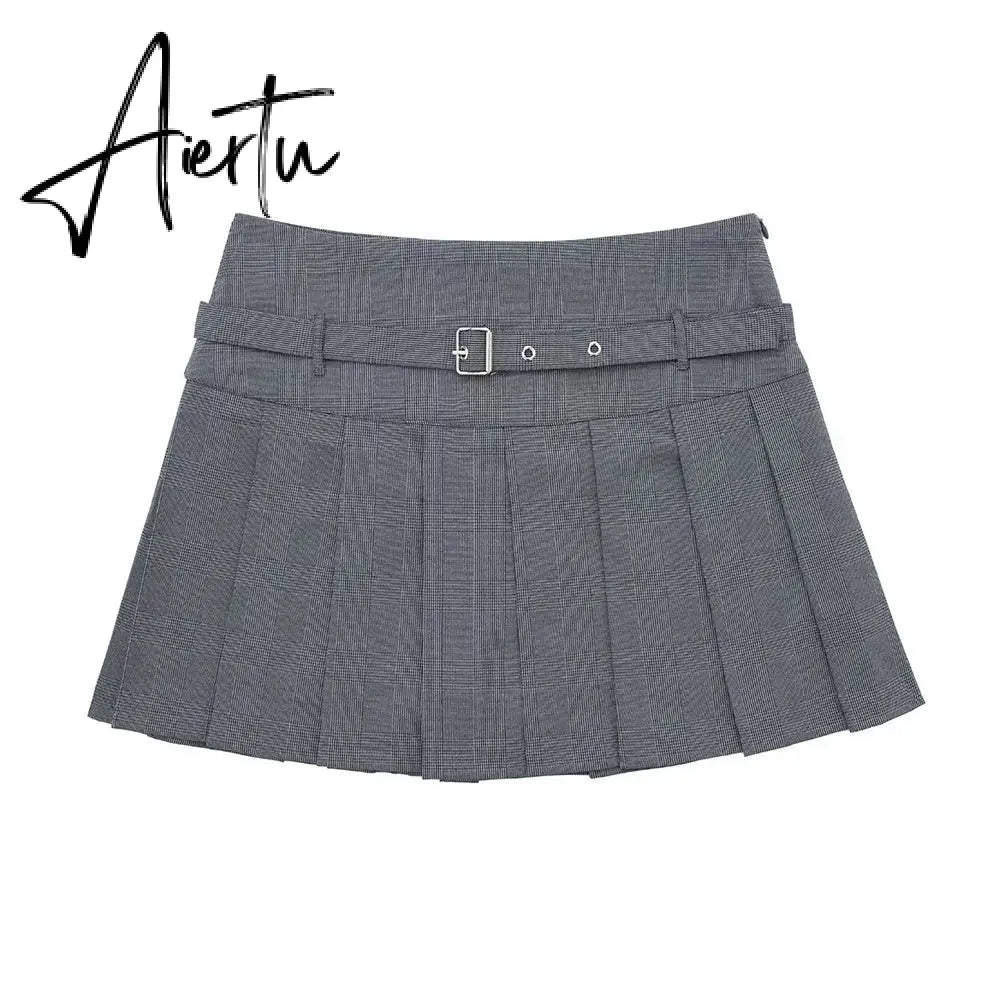 Female Fashion Textured Wild Folds Skirt Sweetwear Skirt Women High Waist Trend With Belt Tight Mini Skirt Y2k Aiertu