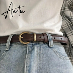 Female Genuine Leather Belts For Women Jeans Dress Waist Strap Pin Buckle Belt Casual Cummerbunds Luxury Brand Aiertu