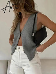 Female Hollow Out Knit Cardigan Sexy Sleeveless Baggy High Street Tank Top Summer V-Neck Slim Fashion Women Vest Y2k Top Aiertu