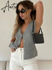 Female Hollow Out Knit Cardigan Sexy Sleeveless Baggy High Street Tank Top Summer V-Neck Slim Fashion Women Vest Y2k Top Aiertu