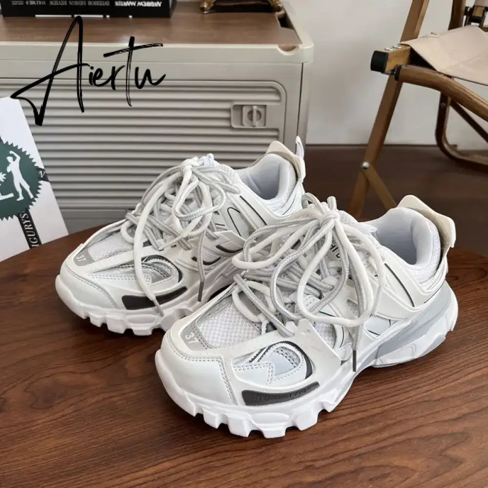 Female Male Dad Shoes  Adult Platform Trainers Stylish Casual Chunky Sneakers For Women Men White Sport Thick Sole Footwear Aiertu