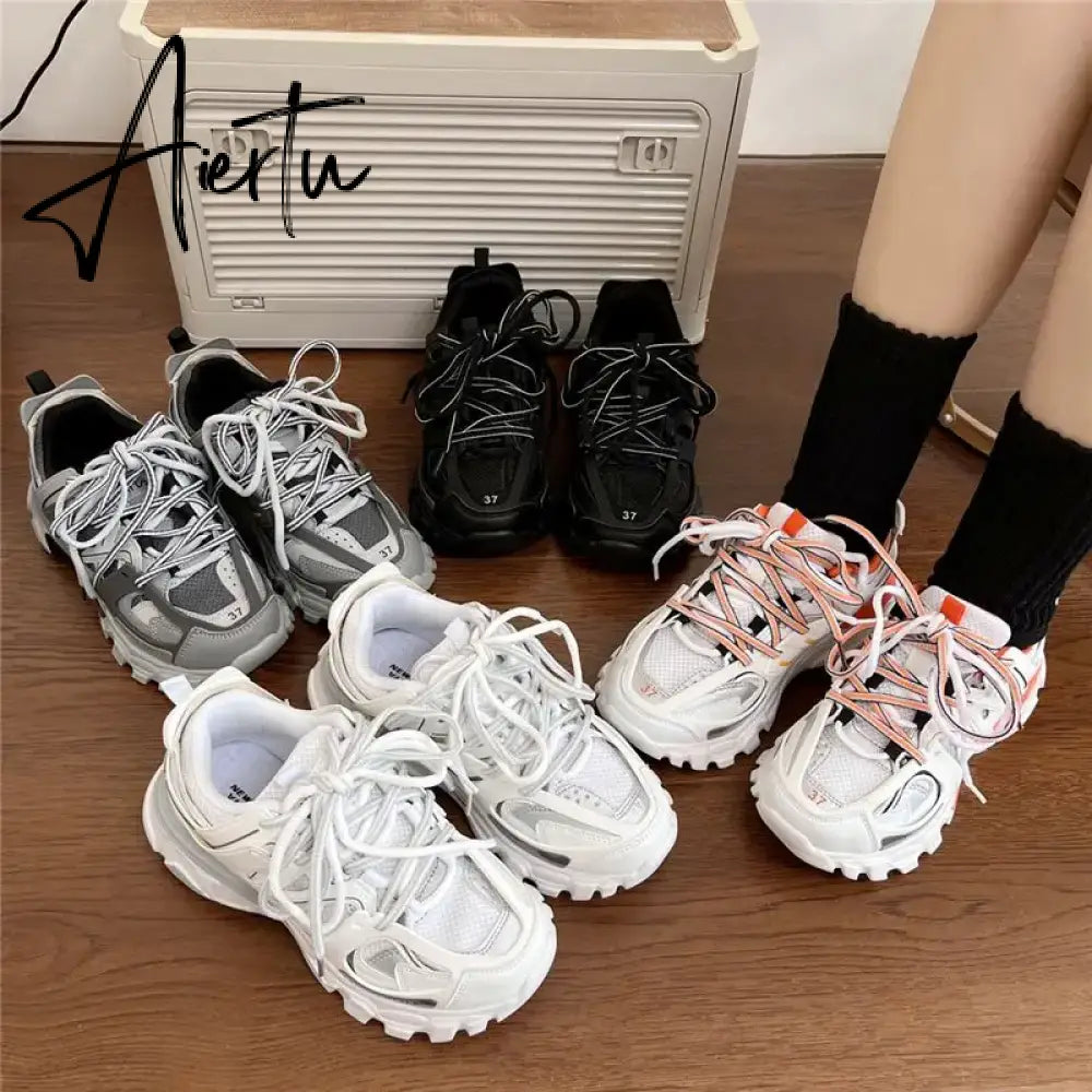 Female Male Dad Shoes  Adult Platform Trainers Stylish Casual Chunky Sneakers For Women Men White Sport Thick Sole Footwear Aiertu