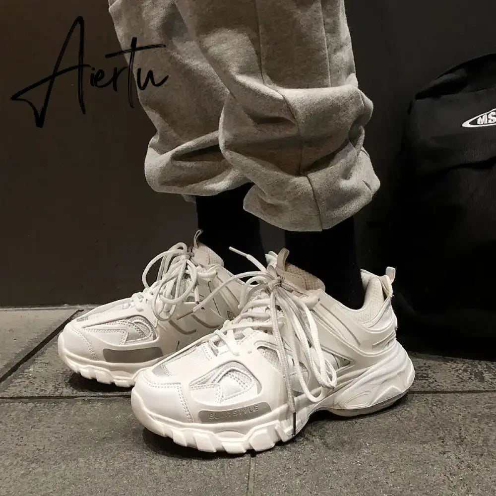 Female Male Dad Shoes  Adult Platform Trainers Stylish Casual Chunky Sneakers For Women Men White Sport Thick Sole Footwear Aiertu