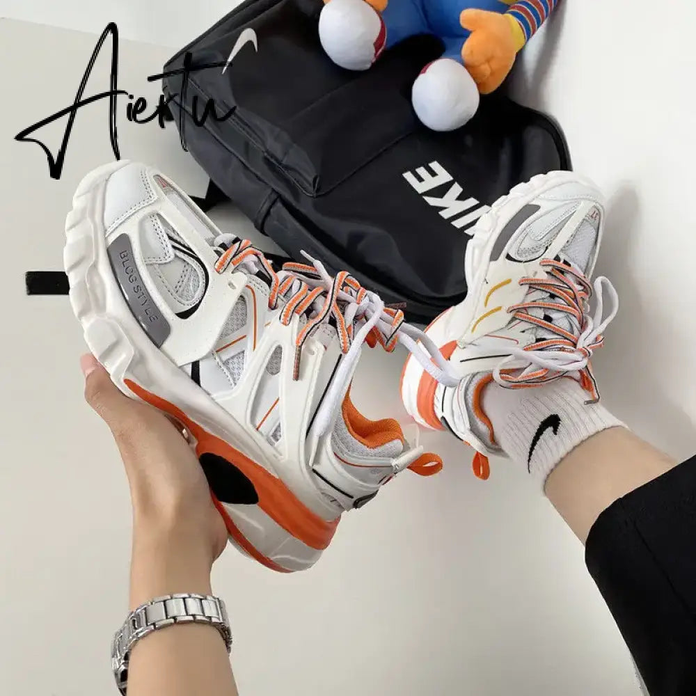 Female Male Dad Shoes  Adult Platform Trainers Stylish Casual Chunky Sneakers For Women Men White Sport Thick Sole Footwear Aiertu