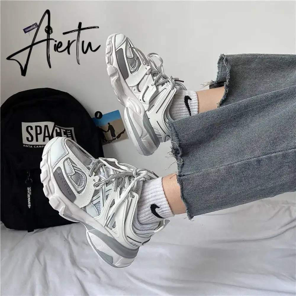 Female Male Dad Shoes  Adult Platform Trainers Stylish Casual Chunky Sneakers For Women Men White Sport Thick Sole Footwear Aiertu