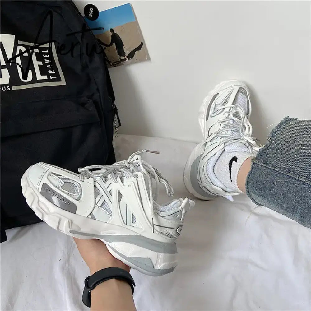 Female Male Dad Shoes  Adult Platform Trainers Stylish Casual Chunky Sneakers For Women Men White Sport Thick Sole Footwear Aiertu