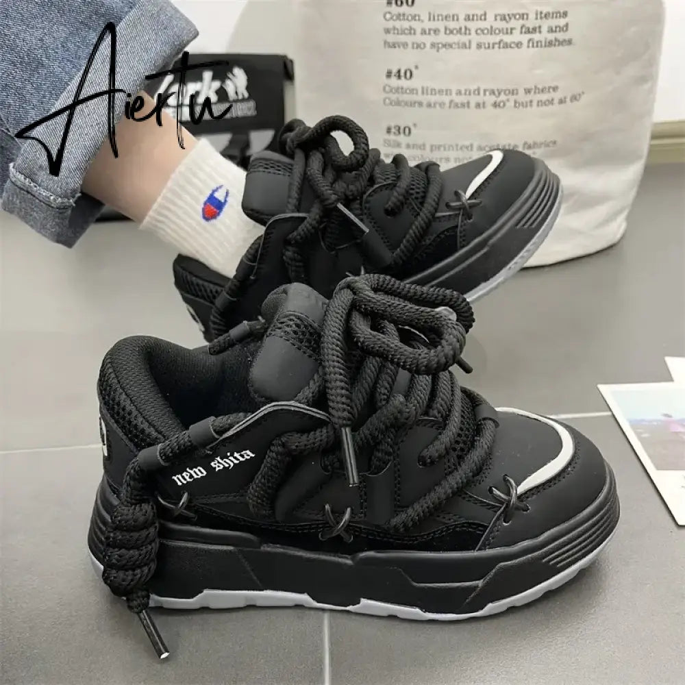Female Male Dad Shoes  Adult Platform Trainers Stylish Casual Chunky Sneakers For Women Men White Sport Thick Sole Footwear Aiertu