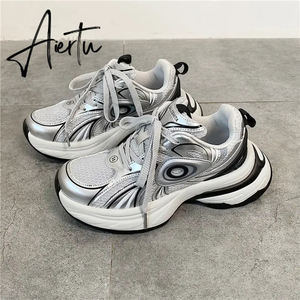 Female Male Dad Shoes  Adult Platform Trainers Stylish Casual Chunky Sneakers For Women Men White Sport Thick Sole Footwear Aiertu