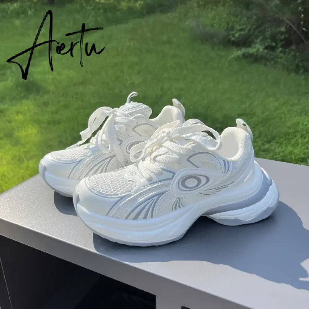 Female Male Dad Shoes  Adult Platform Trainers Stylish Casual Chunky Sneakers For Women Men White Sport Thick Sole Footwear Aiertu