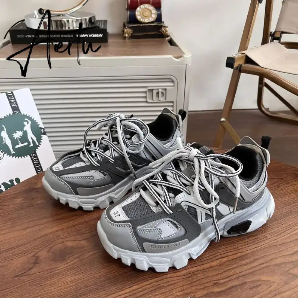 Female Male Dad Shoes  Adult Platform Trainers Stylish Casual Chunky Sneakers For Women Men White Sport Thick Sole Footwear Aiertu