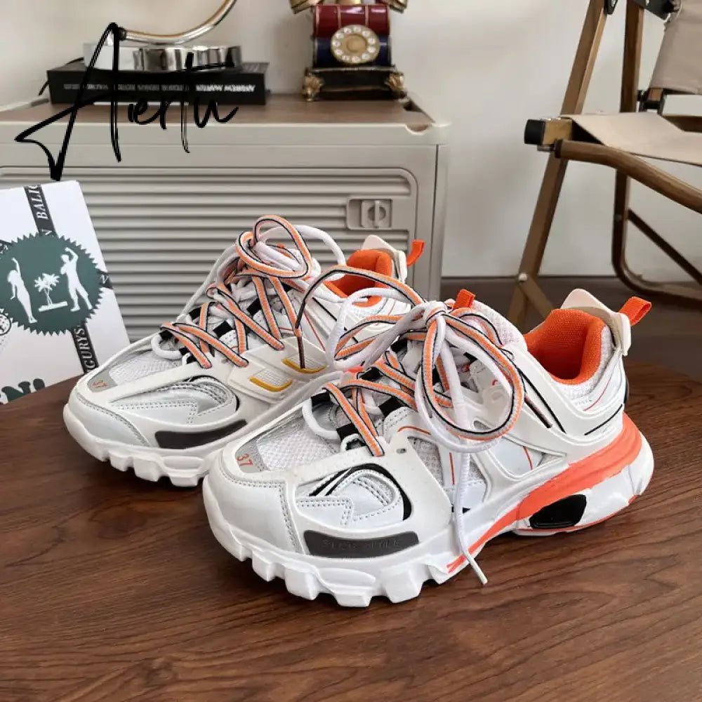 Female Male Dad Shoes  Adult Platform Trainers Stylish Casual Chunky Sneakers For Women Men White Sport Thick Sole Footwear Aiertu
