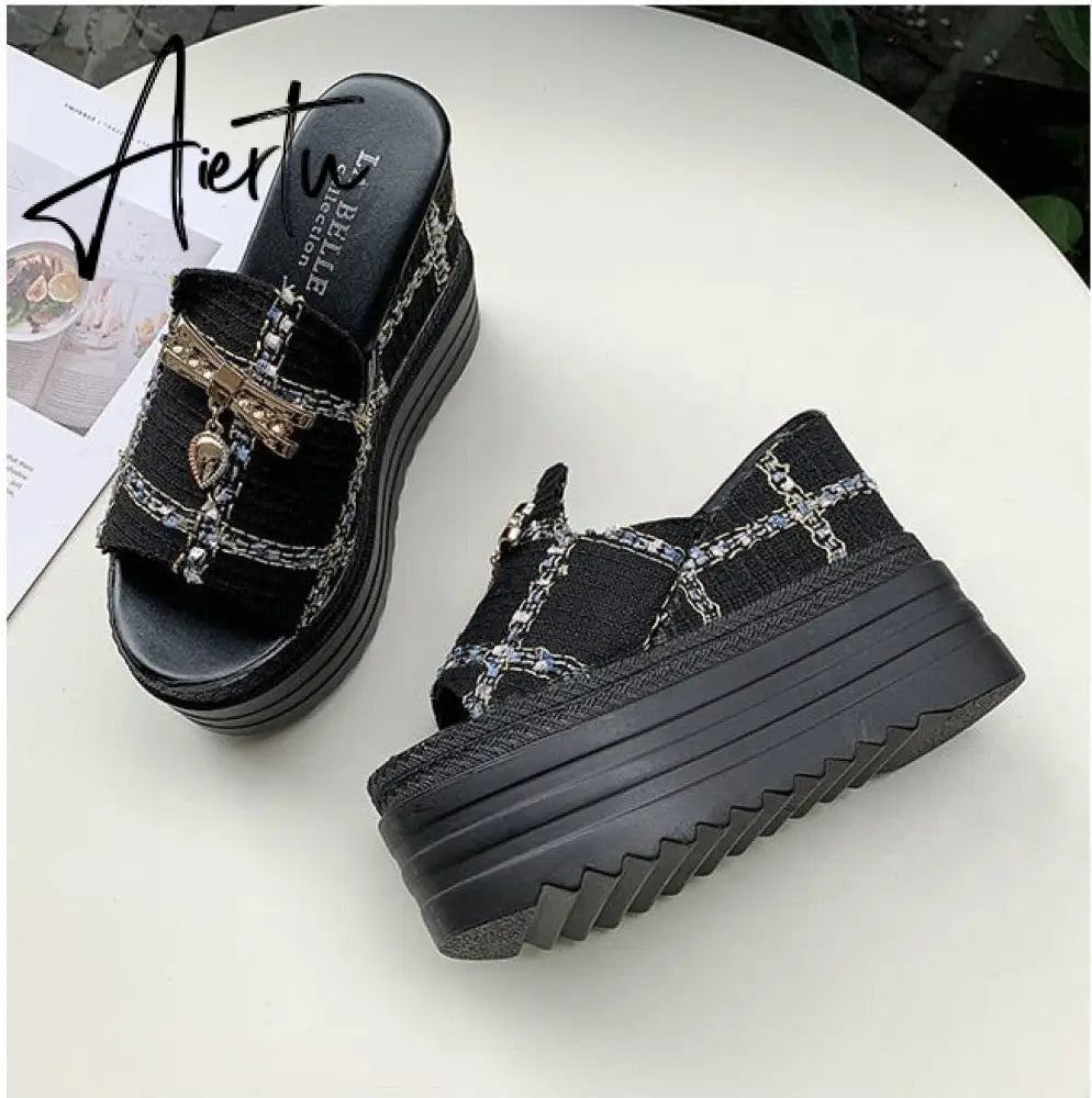 Female Slates Wedge Super High Heels Flip Flops On The Platform Beach Designer Slides Summer Sandals Aiertu