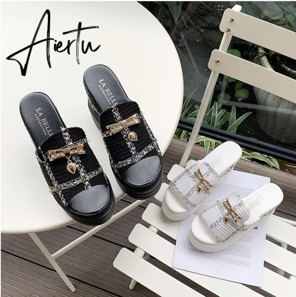 Female Slates Wedge Super High Heels Flip Flops On The Platform Beach Designer Slides Summer Sandals Aiertu