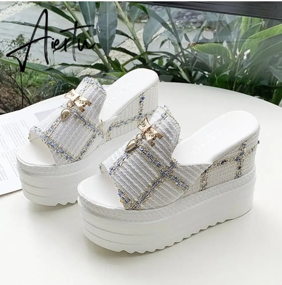 Female Slates Wedge Super High Heels Flip Flops On The Platform Beach Designer Slides Summer Sandals Aiertu