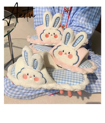Female Spring and Summer Cute Girl Heart Rabbit Linen Sandals Student Home Bedroom Four Seasons Mute Cotton Linen Women Slipper Aiertu