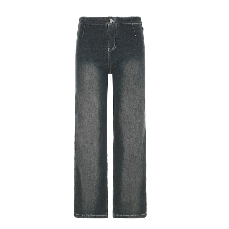 Aiertu  -  American Retro Baggy Jeans Women Fall High Street Casual Denim Pants Y2K Fashion Mid-rise Straight Trousers Outfits Aiertu