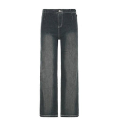 Aiertu  -  American Retro Baggy Jeans Women Fall High Street Casual Denim Pants Y2K Fashion Mid-rise Straight Trousers Outfits Aiertu