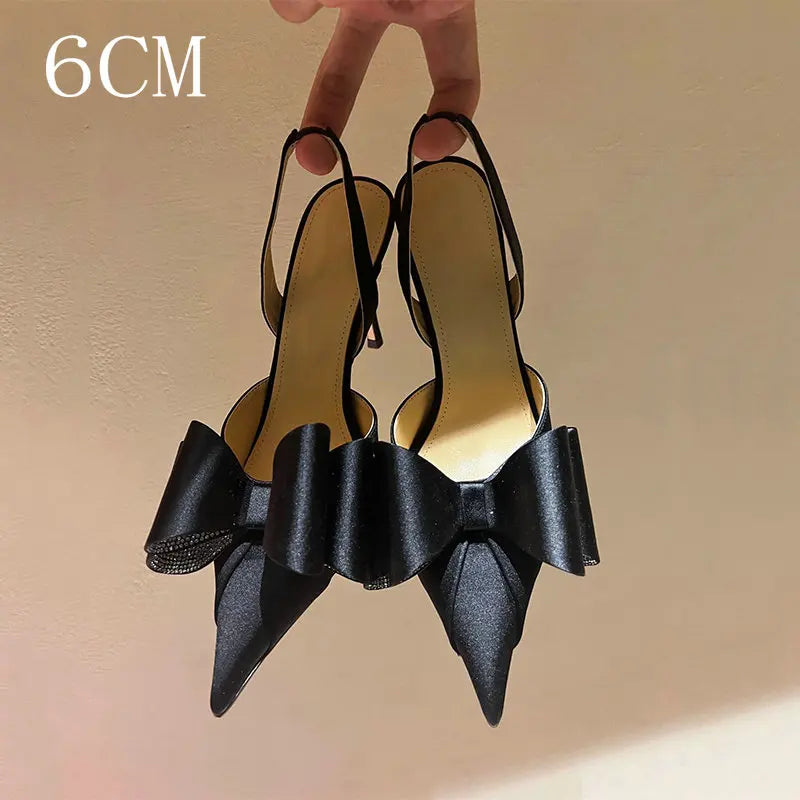 Aiertu  -  Bow Satin Stilettos New Women Point Toe Thin High Heel Slingbacks Elegant Sweet Pumps Sandals Shoes For Woman Aiertu