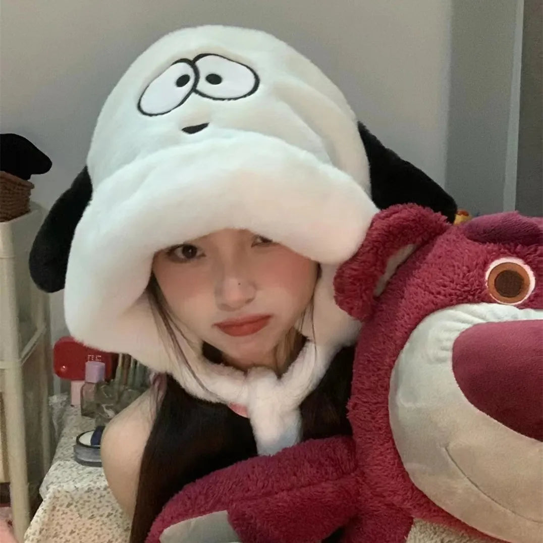 Aiertu  -  Winter Cute Fleece Beanie Hat For Women Girl Cartoon Big Eyes Plush Long Ears Soft Warm Skullies Hat Thickened Earflap Party Cap Aiertu