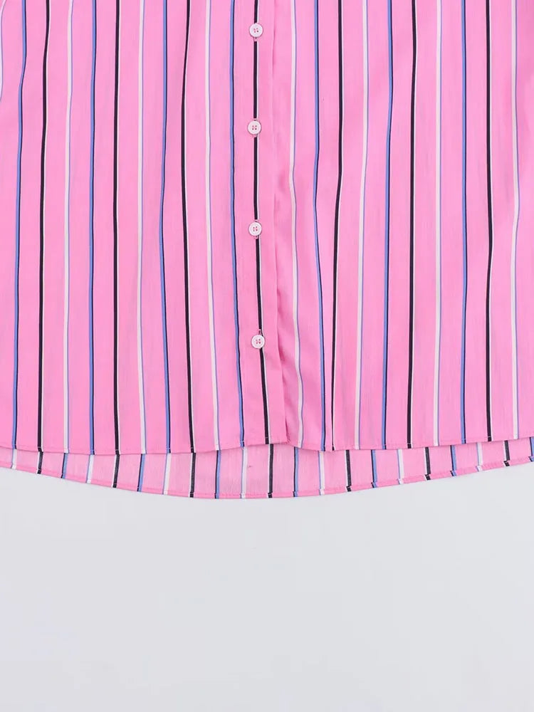 Aiertu  -  Women Summer Shirts Blouses Tops New Fashion Loose Striped Turn-down Collar Female Elegant Street Top Clothing Aiertu
