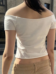 Aiertu  -  Digital Print Off-Shoulder Slim Fit Crop Top Aiertu