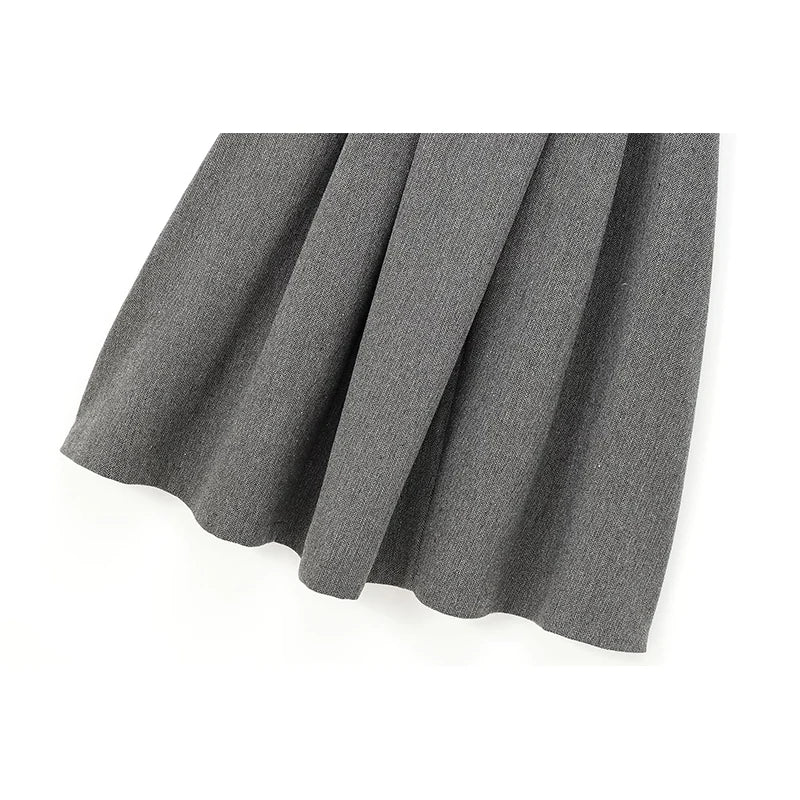 Aiertu  -  Office Lady Elegant Midi Skirt For Women Mid Waist Box Pleat A-line Autumn Winter Skirts Gray faldas mujer Aiertu
