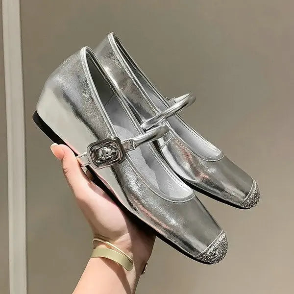 Aiertu  -  New French Rhinestone Silver Pumps Women'S Soft Ballet Shoes Soft Sole Inside Increase Shallow Mouth Single Shoes Aiertu