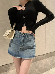 Aiertu Summer High-Waisted Vintage Women Denim Short Skirt Small New Slim Sexy Korea Fashion Girl Cute Street A-line Mini Jeans Pants Aiertu