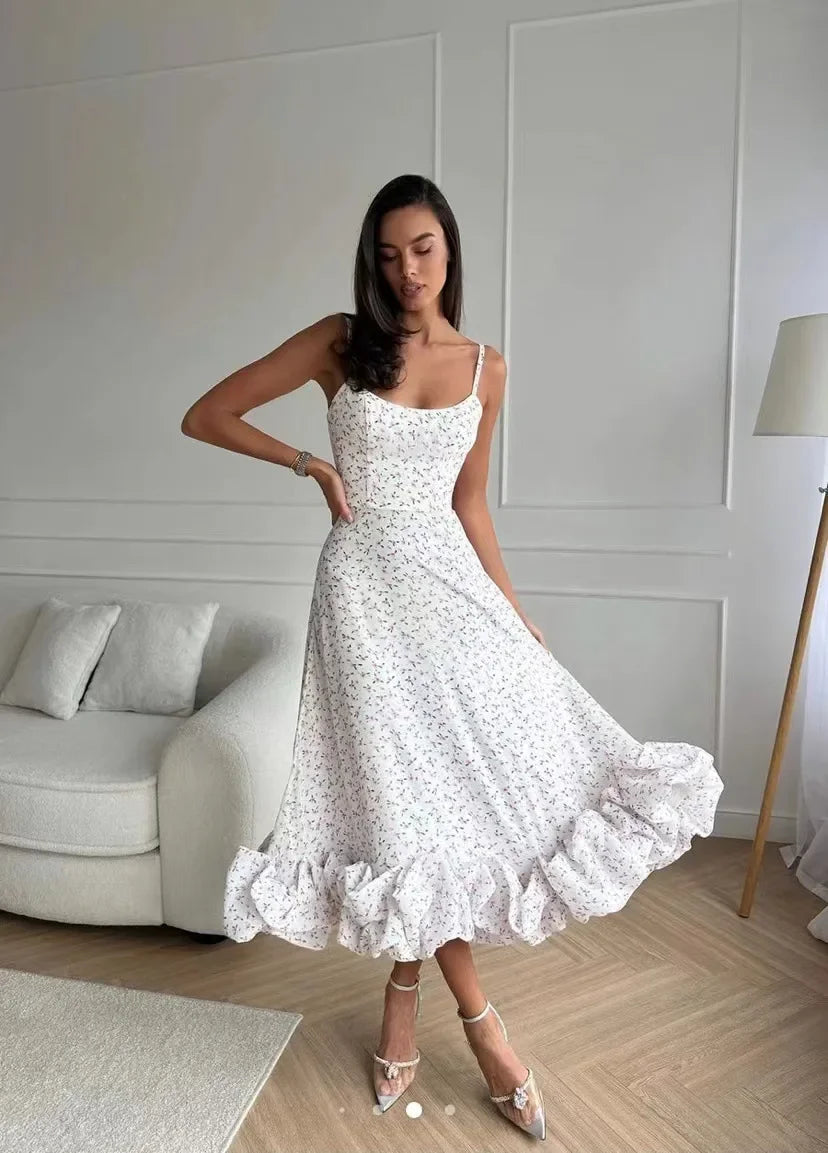 Aiertu  -  Elegant Party Evening Maxi Dresses for Women Spaghetti Strap Backless Sexy Long Summer Dress Ruffles Aline Dress Aiertu