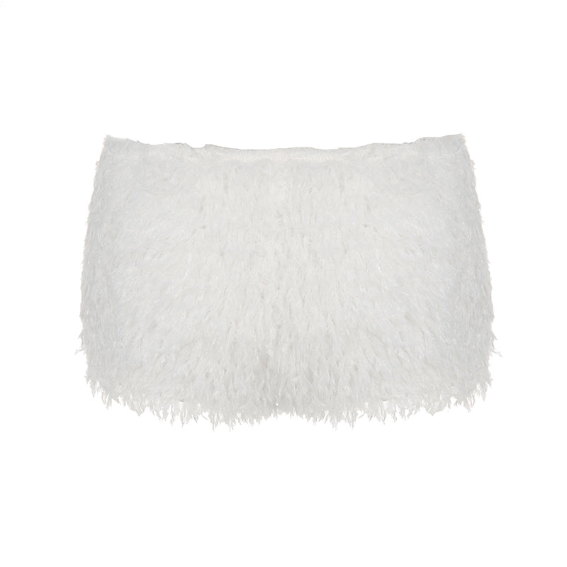 Aiertu - summer inspo Faux Fur Solid Knitted Women’s Short Chic Y2K Skinny Simple Low Waist Autumn Winter Design Basic Pants Aiertu