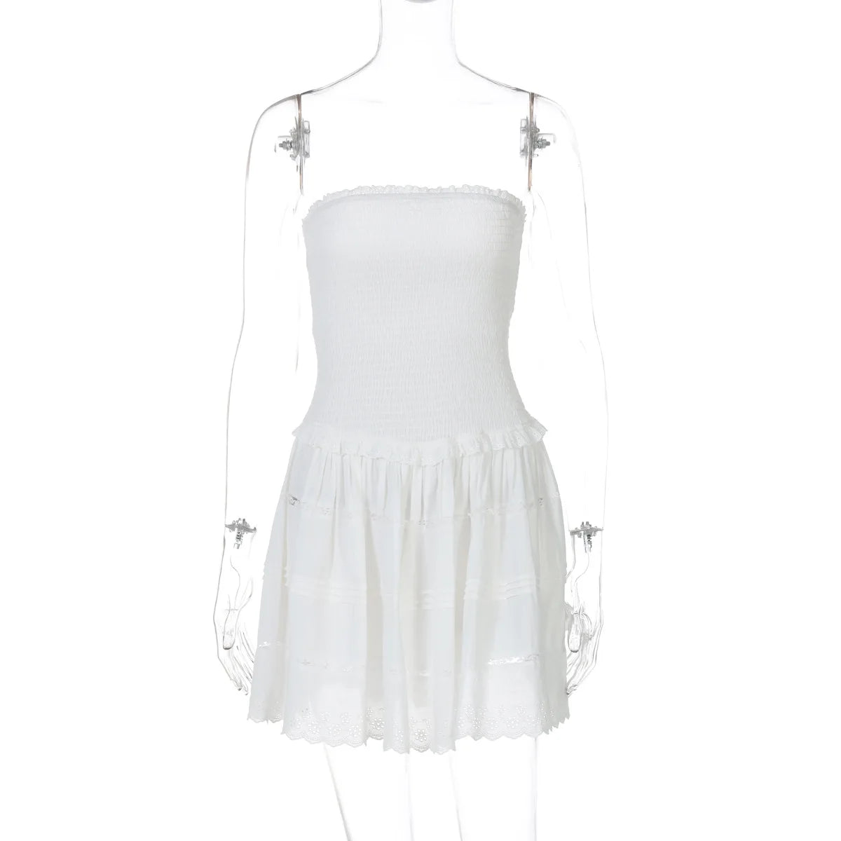 Aiertu  -  Fashion White Strapless Mini Dress For Women Slim Sleeveless Sexy Club Party Dress Sweet Ruched A-line Dress Female New Aiertu