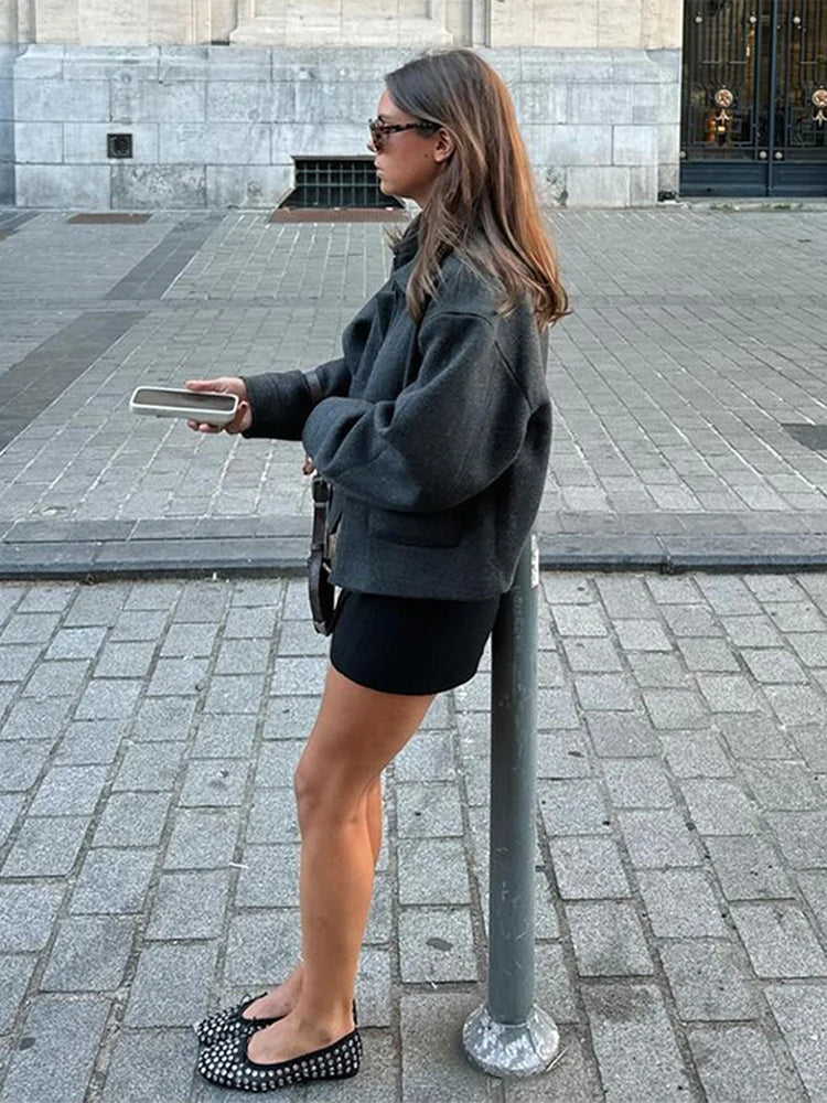 Aiertu  -  Woolen Zipper Solid Women Jacket Full Sleeve Pocket Lady Coat Fashion Autumn Winter Lapel Warm Casual Female Overcoat Aiertu