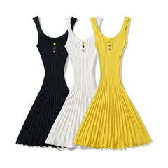 Aiertu  -  Sexy Women O Neck Sleeveless Pleated Knit Mini Dresses Summer Robe Aiertu