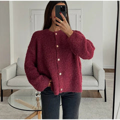 Aiertu  -  Casual Knit Single Breasted Cardigans Women O-neck Long Sleeve Fluffy Short Sweaters Cardigan 2026 Autumn New Lady Elegant Tops Aiertu