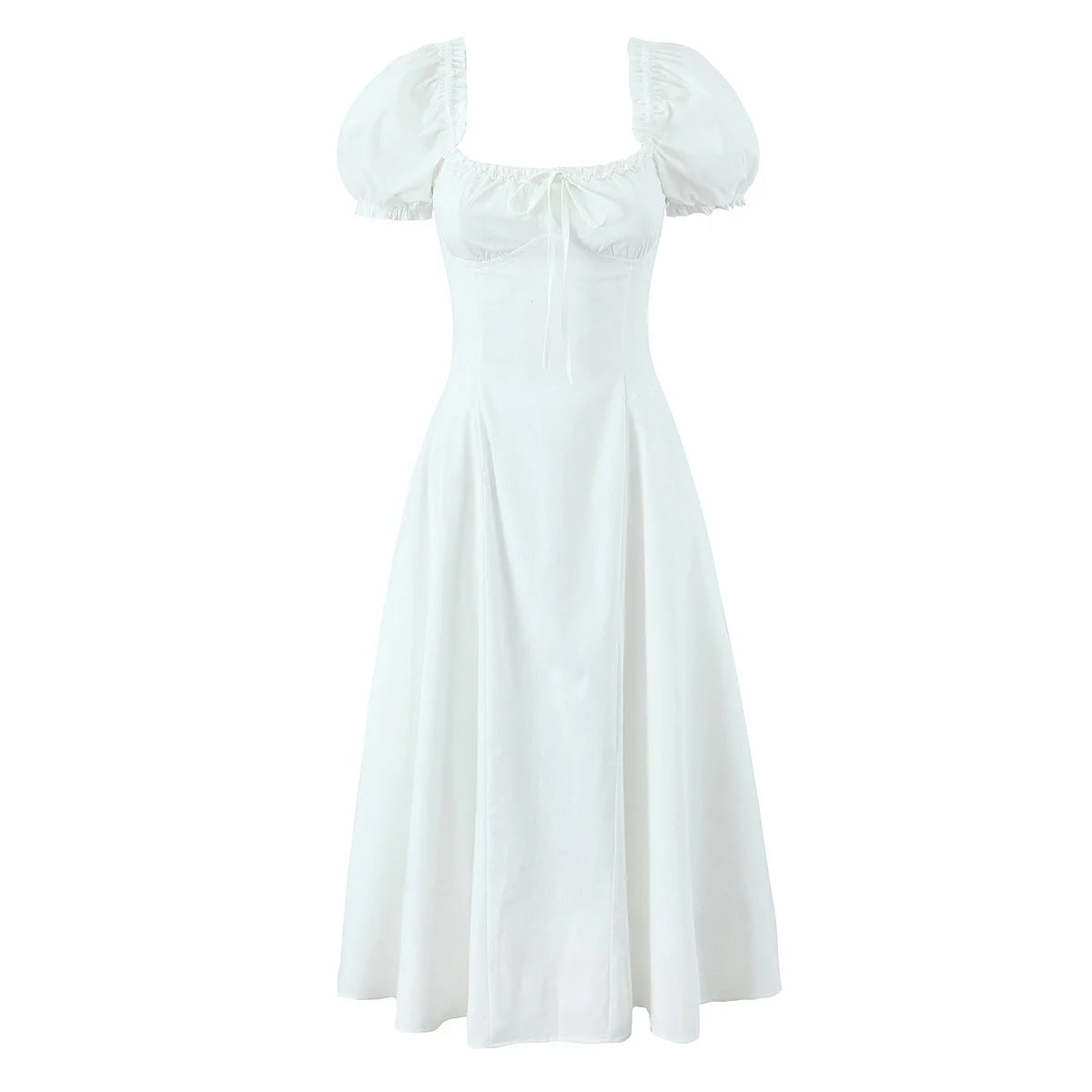 Aiertu  -  Sexy Off Shoulder Blue White Elegant Dress For Women Short Sleeve Lace Up Back A-line Midi Party Dresses Summer Robe Aiertu