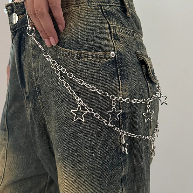 Aiertu Unisex Jeans Pannts Chain Belts For Men and Women Punk Metal Crescent Geometric Bag Chain Hip Hop Hipster Cool Street keychain Aiertu