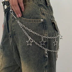 Aiertu Unisex Jeans Pannts Chain Belts For Men and Women Punk Metal Crescent Geometric Bag Chain Hip Hop Hipster Cool Street keychain Aiertu