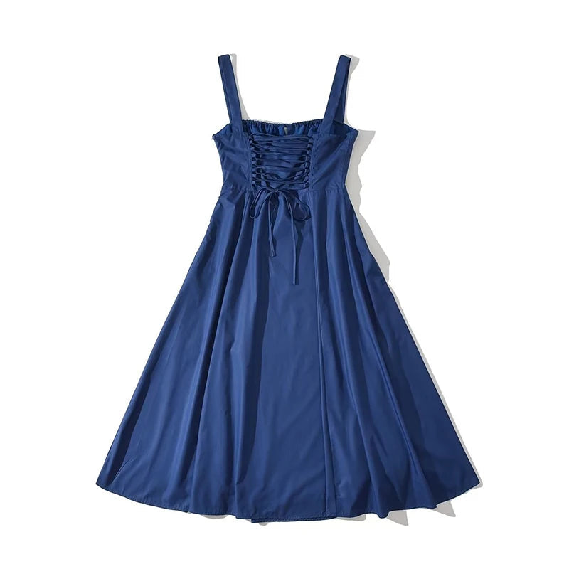 Aiertu  -  Summer Women Cross Lacing Up Bandage Back Sling Elegant Party Dresses Midi Robe Aiertu