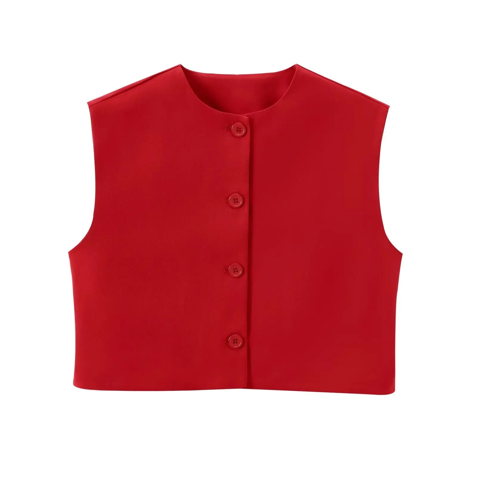 Aiertu  -  Summer Solid Color Tank Tops Women 2026 New O Neck Sleeveless Cropped Tops Elegant Fashion Single Breasted Vest Tops Clothing Aiertu