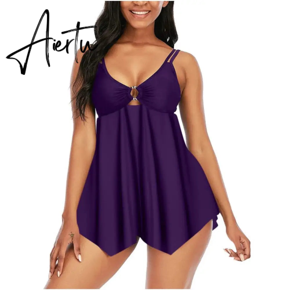 Floral Printed Women Swimdress Swimsuit V-neck Spaghetti Strap Padded With Shorts Boho Swimdress Beach Dress Woman Swimwear Aiertu