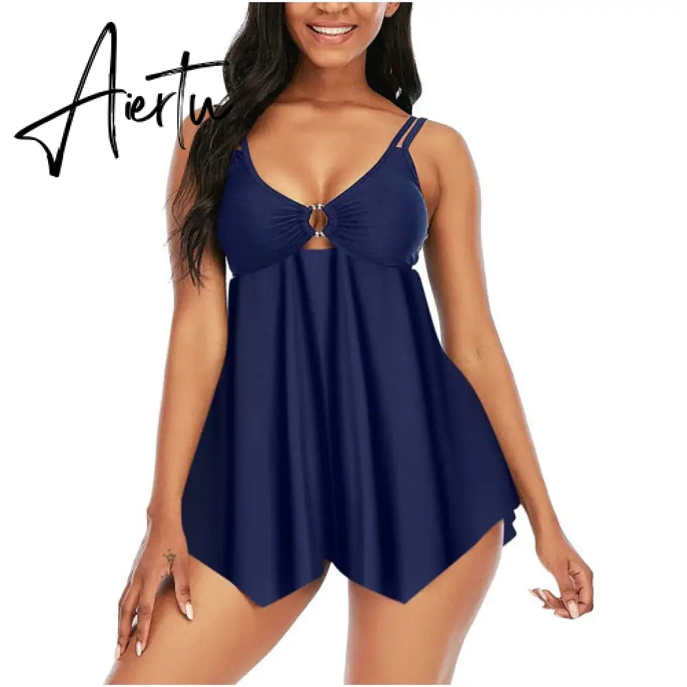 Floral Printed Women Swimdress Swimsuit V-neck Spaghetti Strap Padded With Shorts Boho Swimdress Beach Dress Woman Swimwear Aiertu