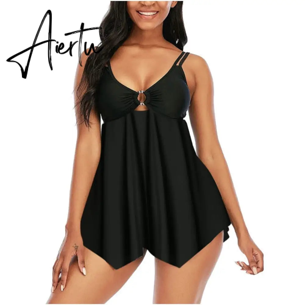 Floral Printed Women Swimdress Swimsuit V-neck Spaghetti Strap Padded With Shorts Boho Swimdress Beach Dress Woman Swimwear Aiertu