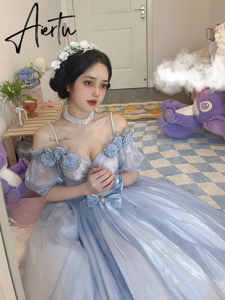 Flower Wedding Lolita Dress Light Gradient Blue Rose Fairy Princess Kawaii Sweet Elegant Lolitas Tea Party Dresses Victorian Aiertu