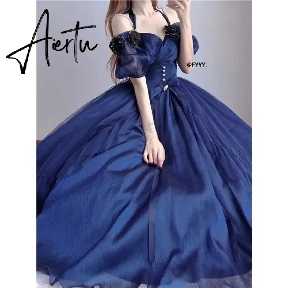 Flower Wedding Lolita Dress Light Gradient Blue Rose Fairy Princess Kawaii Sweet Elegant Lolitas Tea Party Dresses Victorian Aiertu