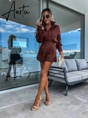 Foridol Vintage Single Breasted White Lace Women Shorts Sets Spring Long Sleeve Casual Party 2 Pcs Outfits Femme Suit Summer Aiertu