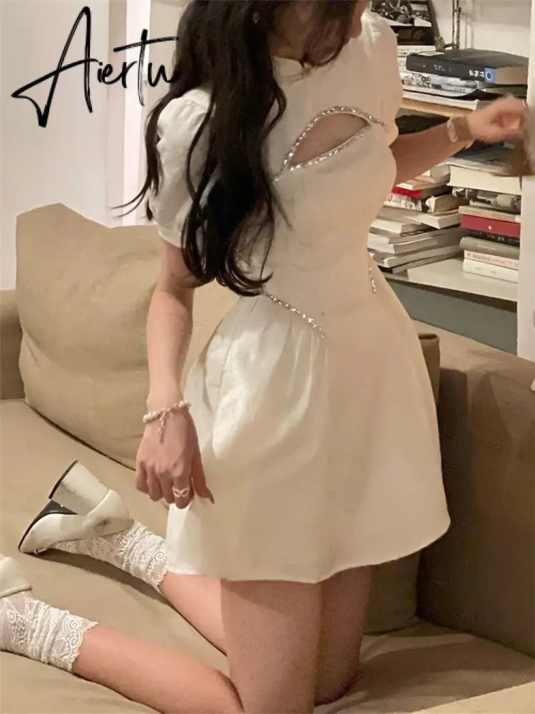 Formal Dress Women Elegant Chinese Summer Puff Sleeve Evening Party Vestido Vintage Female Clothes Sexy Backless Dresses Aiertu